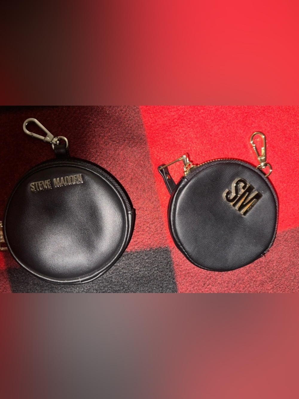 Black Round Leather Coin Pouch Duo